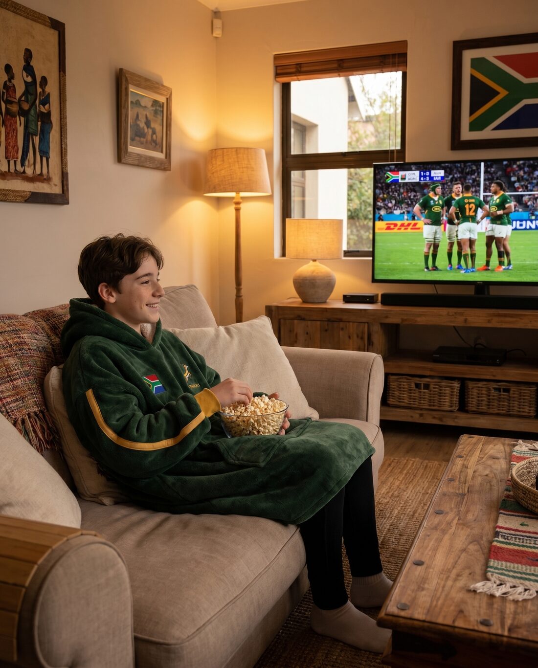 Watching the Springboks in a Snooby on the couch