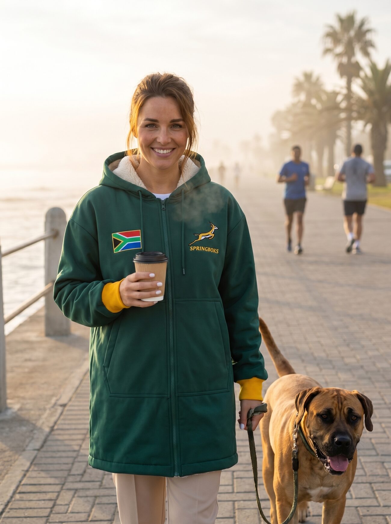 Woman wearing the Springbok Adventure Zip on a morning walk